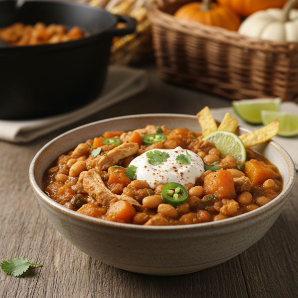 Savory Pumpkin Turkey and White Bean Chili recipe