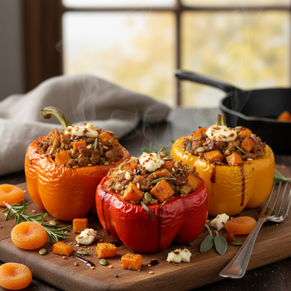 Savory Pumpkin and Apricot Stuffed Bell Peppers recipe