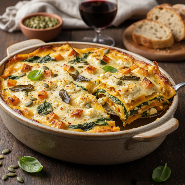 Savory Pumpkin and Spinach Lasagna recipe