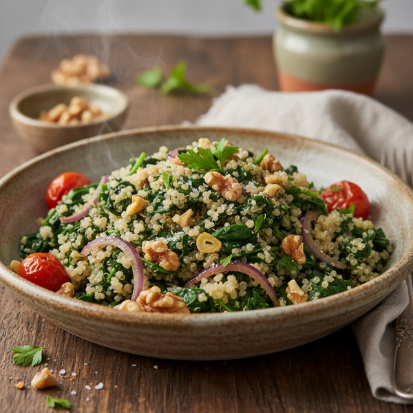 Savory Quinoa Spinach & Walnut Medley recipe