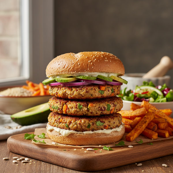 Savory Quinoa and Sunflower Seed Veggie Burgers recipe