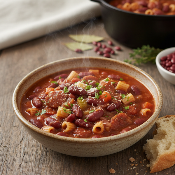Savory Red Bean & Pasta Stew recipe