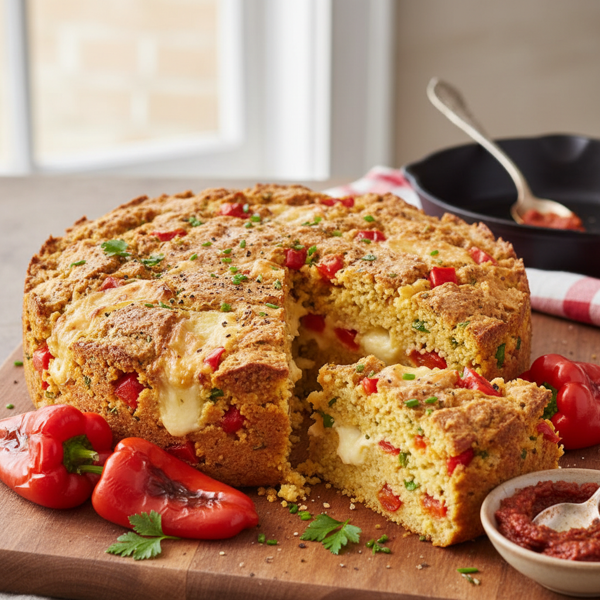 Savory Red Pepper and Fontina Couscous Cake recipe