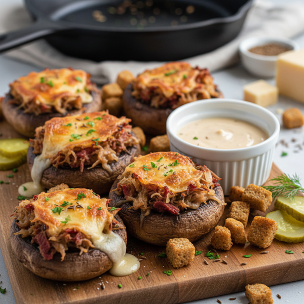 Savory Reuben Stuffed Mushroom Caps recipe