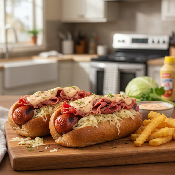 Savory Reuben Style Hot Dog recipe