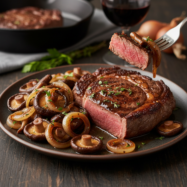 Savory Rib-Eye Steak with Shallots and Shiitake Mushroom Medley recipe
