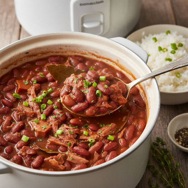 Savory Rice Cooker Red Beans with Ham recipe