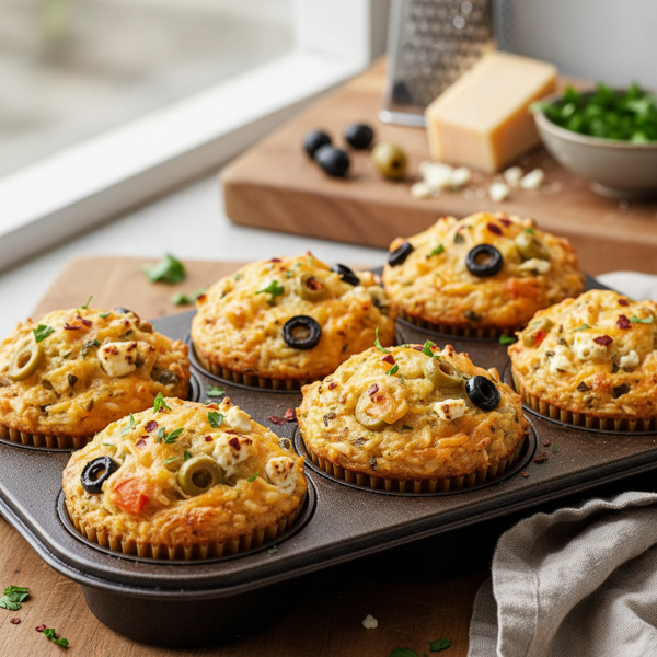 Savory Rice Muffins with Cheese and Olives recipe
