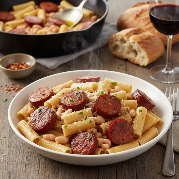 Savory Rigatoni with White Beans and Smoked Sausage recipe