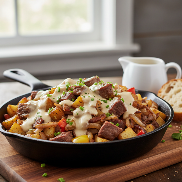 Savory Roast Beef Hash with Creamy Gravy recipe