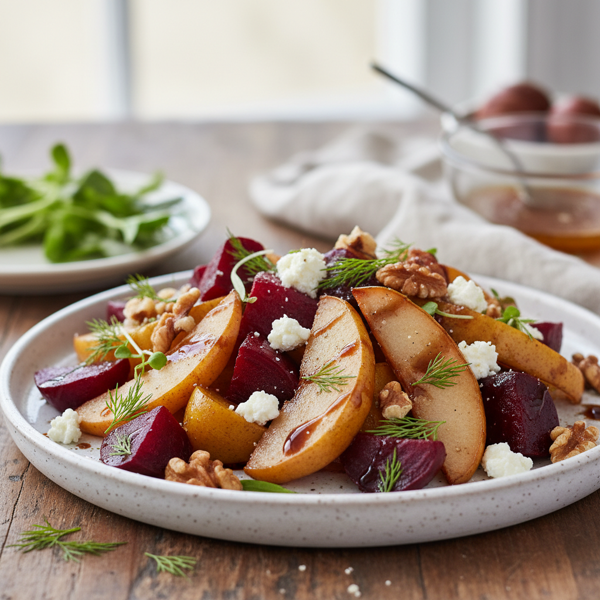 Savory Roasted Beet and Pear Salad recipe