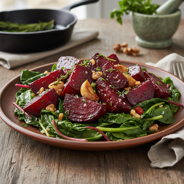 Savory Roasted Beets with Sautéed Greens recipe