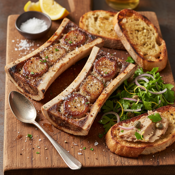 Savory Roasted Bone Marrow with Parsley Salad recipe