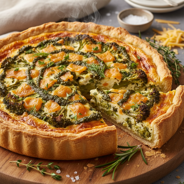 Savory Roasted Broccoli & Smoked Gouda Tart with Herb Infusion recipe