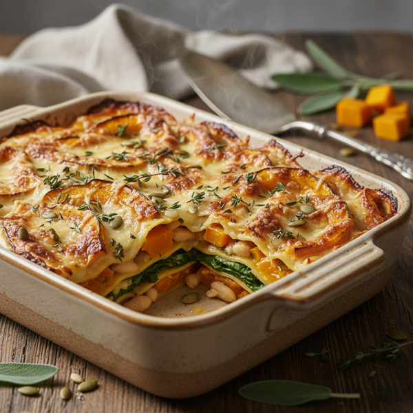 Savory Roasted Butternut Squash and Cannellini Bean Lasagna recipe