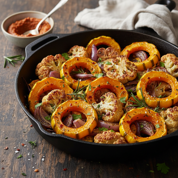 Savory Roasted Cauliflower and Delicata Squash Medley recipe