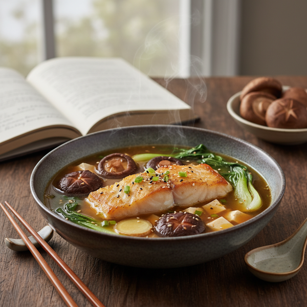 Savory Roasted Cod with Shiitake Mushrooms in Umami Miso Broth recipe