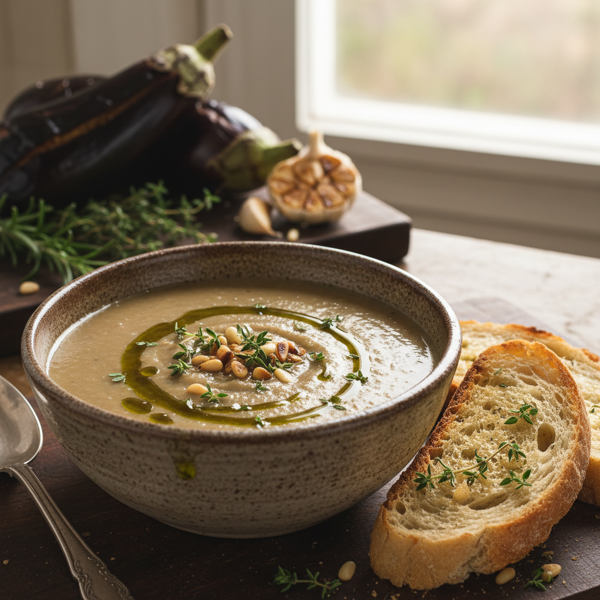 Savory Roasted Eggplant and Garlic Soup recipe