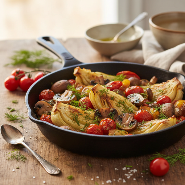 Savory Roasted Fennel, Mushroom, and Tomato Medley with Fresh Dill recipe