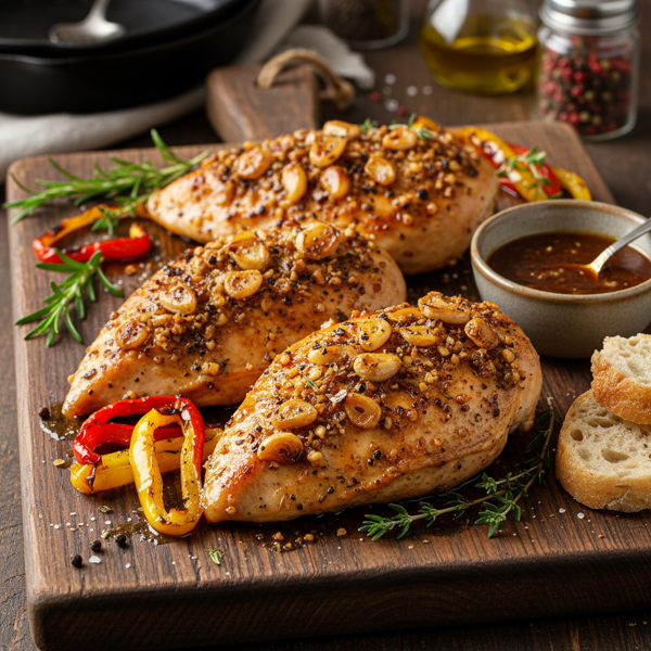 Savory Roasted Garlic and Pepper Chicken Breasts recipe