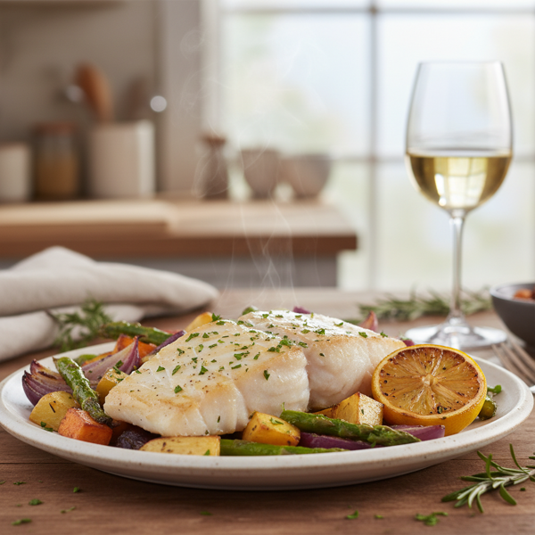 Savory Roasted Halibut with Vegetables recipe