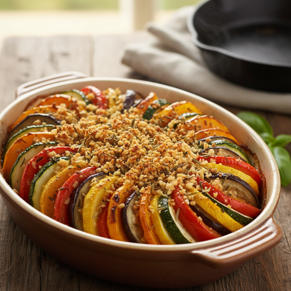 Savory Roasted Ratatouille with Butternut Squash and Crispy Garlic Crust recipe