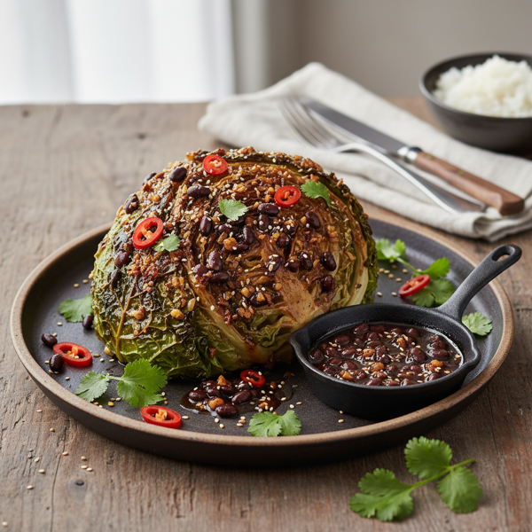 Savory Roasted Savoy Cabbage with Black Bean-Garlic Glaze recipe