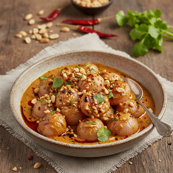 Savory Roasted Shallot & Spicy Peanut Sauce recipe