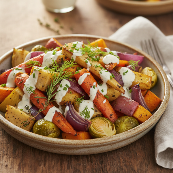 Savory Roasted Vegetable Medley with Horseradish Vinaigrette recipe