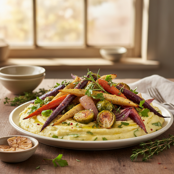 Savory Roasted Veggies with Creamy Herb Polenta recipe