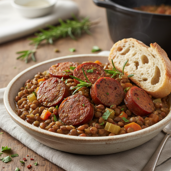 Savory Rosemary Lentil Stew with Italian Sausage recipe