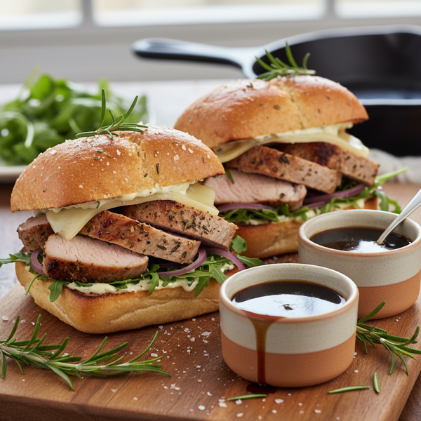 Savory Rosemary Pork Tenderloin Sandwiches with Au Jus recipe