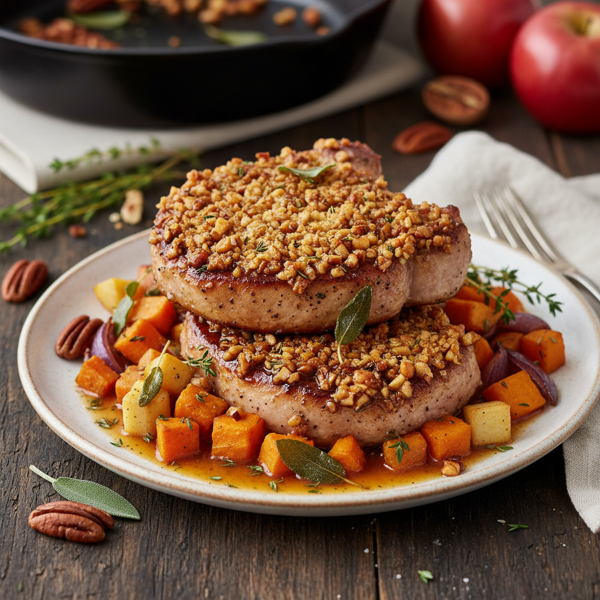 Savory Sage Pork Chops with Apple-Pecan Crust recipe