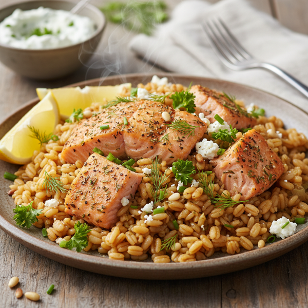 Savory Salmon Barley Pilaf with Herbs recipe