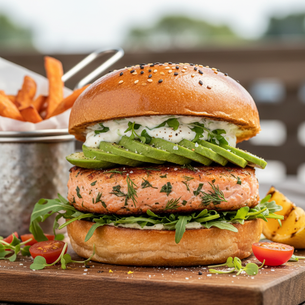 Savory Salmon Burger Avocado Delight recipe