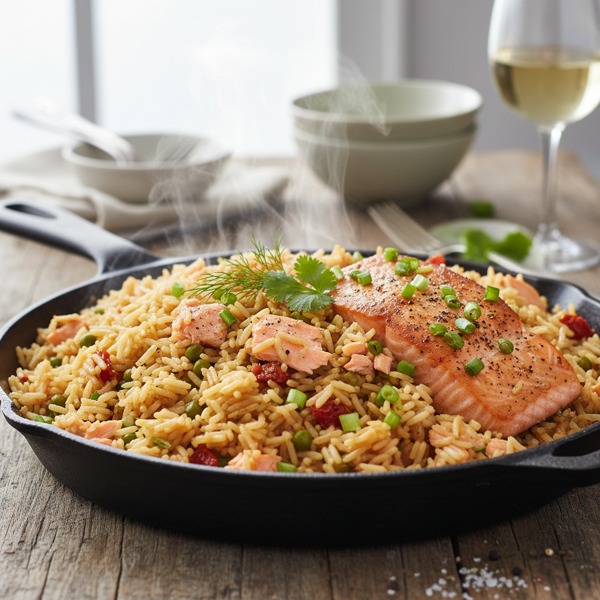 Savory Salmon Pilaf with Scallions recipe