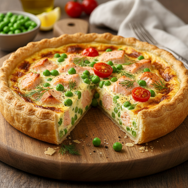 Savory Salmon and Pea Quiche recipe