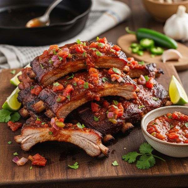 Savory Salsa-Glazed Pork Ribs recipe