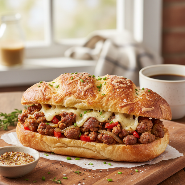 Savory Sausage-Stuffed French Breakfast Roll recipe