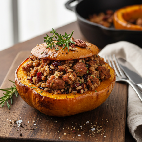 Savory Sausage & Rice Stuffed Acorn Squash recipe