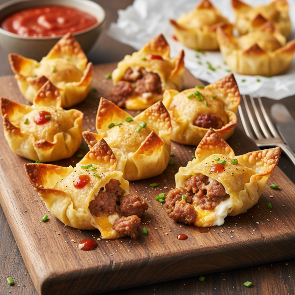 Savory Sausage and Cheese Wonton Bites recipe