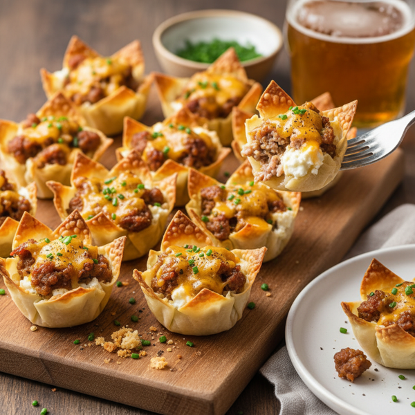 Savory Sausage and Cheese Wonton Cups recipe