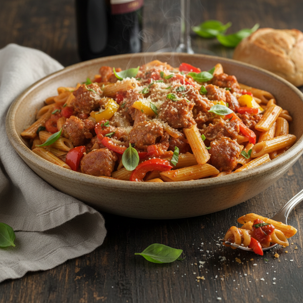 Savory Sausage and Penne with Peppers recipe