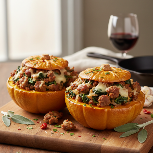Savory Sausage and Spinach Stuffed Acorn Squash recipe