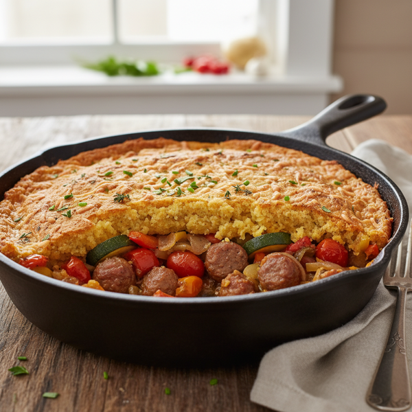 Savory Sausage and Veggie Cornbread Bake recipe