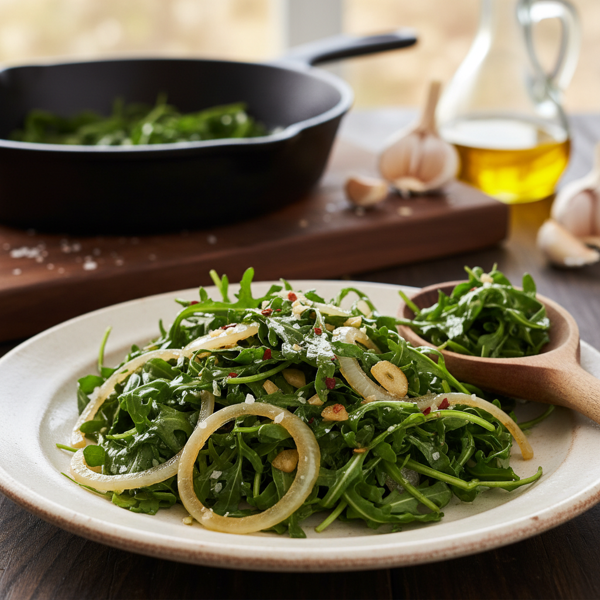 Savory Sautéed Arugula with Garlic and Onion recipe