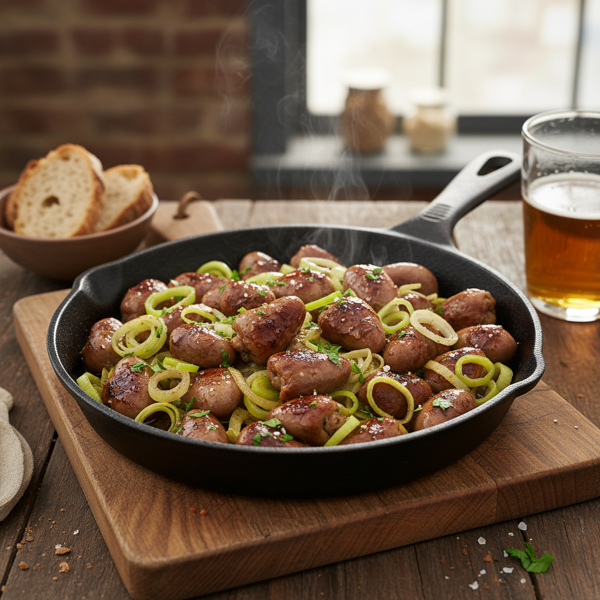 Savory Sautéed Chicken Hearts with Leeks recipe