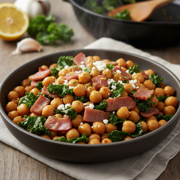 Savory Sautéed Chickpeas with Ham & Kale Medley recipe