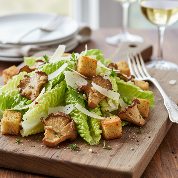Savory Sautéed Oyster Mushroom Caesar Salad recipe