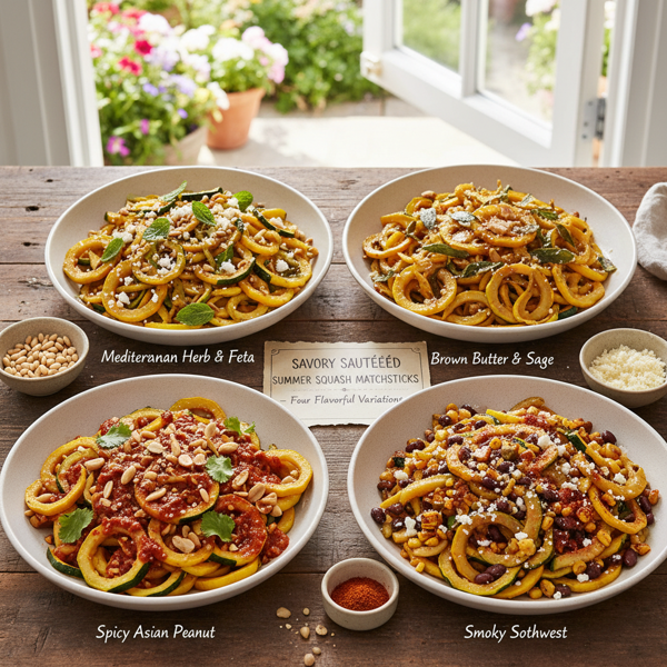 Savory Sautéed Summer Squash Matchsticks - Four Flavorful Variations recipe